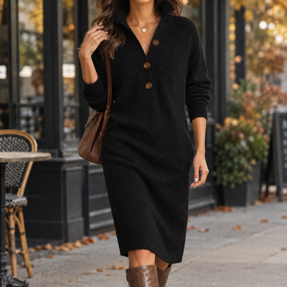 Hemdblusenkleid Damen mit Knopf-Detail und Langarm - 4 - Trendlinie