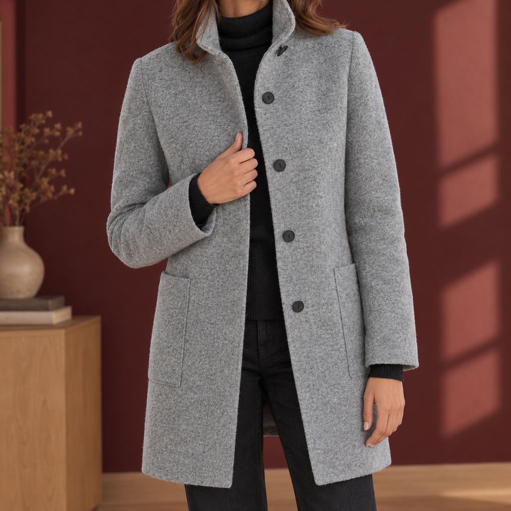 Damenmantel mit gerader Silhouette und Stehkragen - 1 - Trendlinie