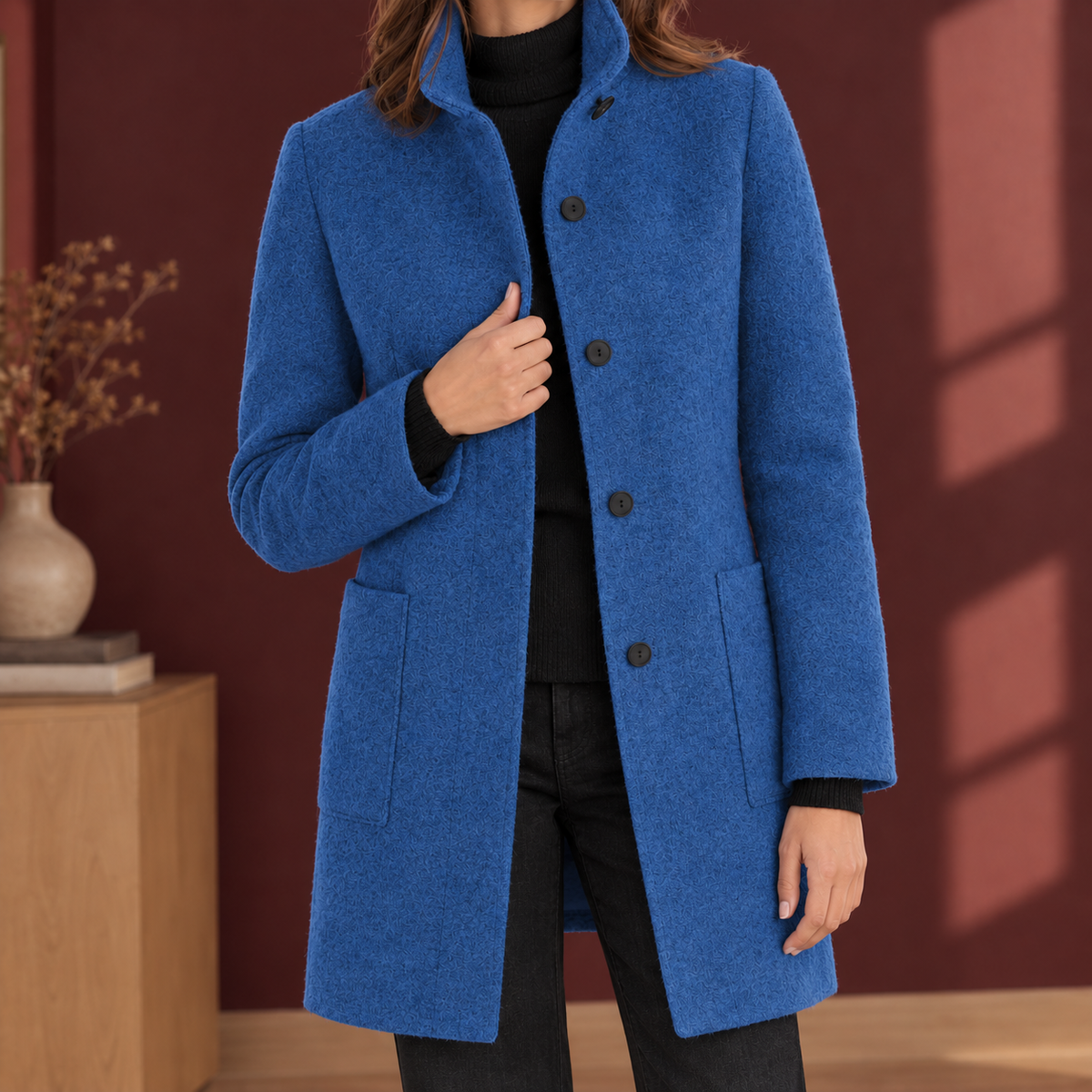 Damenmantel mit gerader Silhouette und Stehkragen - 4 - Trendlinie