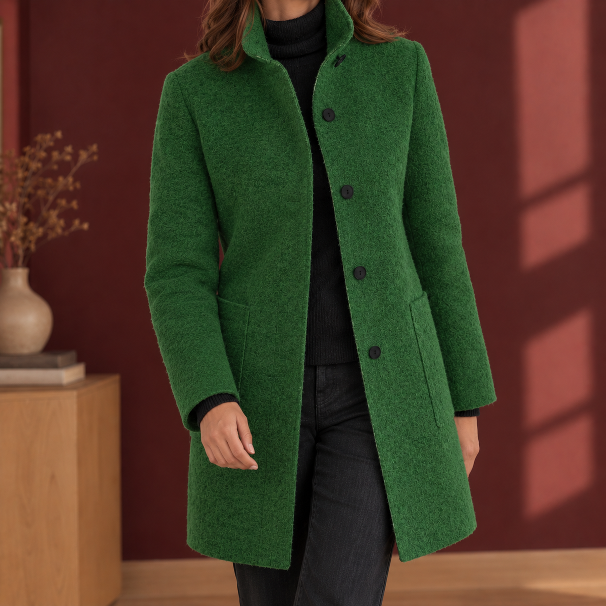 Damenmantel mit gerader Silhouette und Stehkragen - 5 - Trendlinie