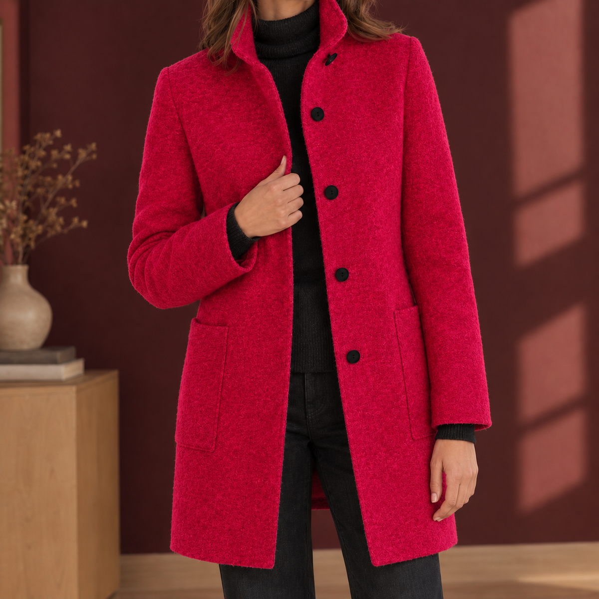 Damenmantel mit gerader Silhouette und Stehkragen - 6 - Trendlinie
