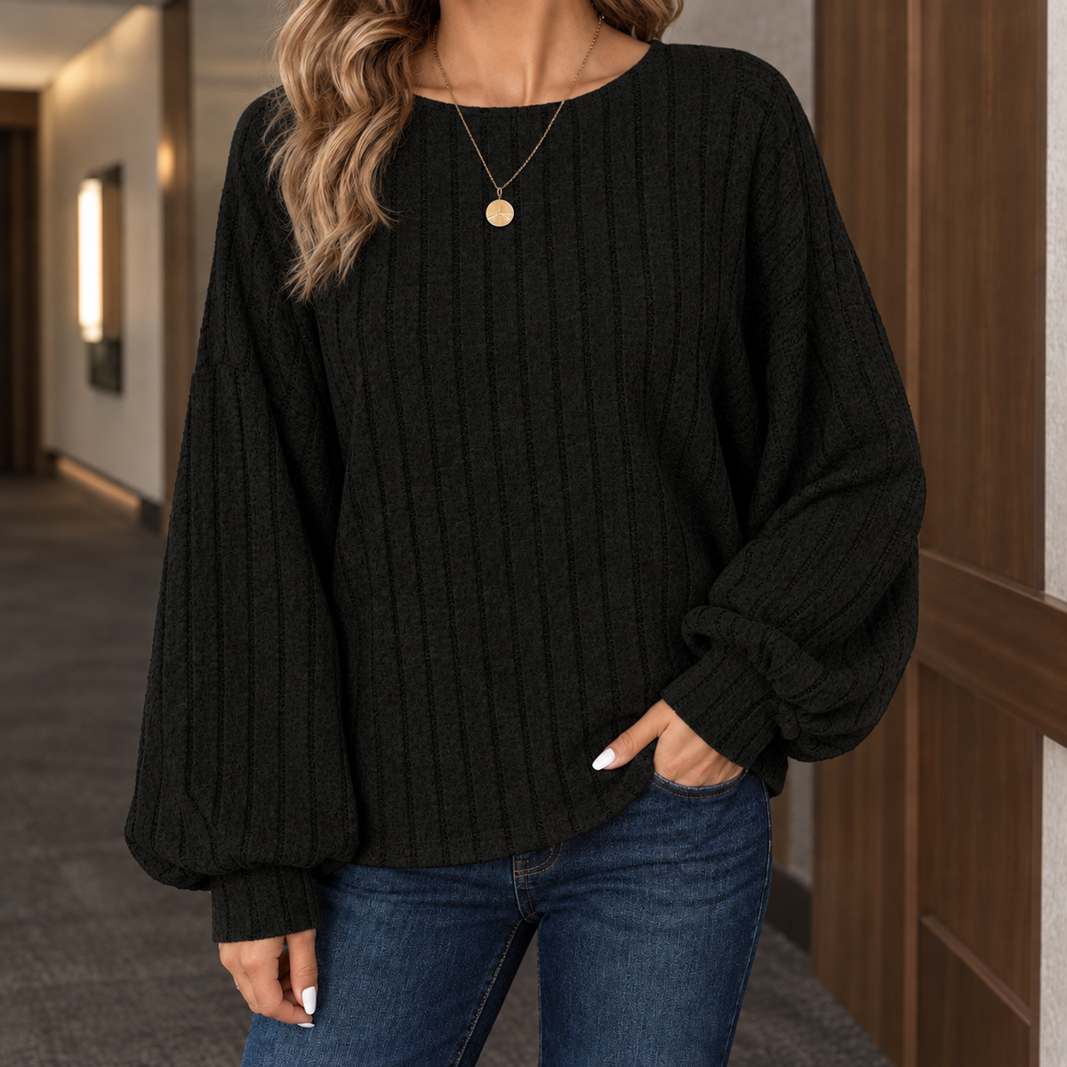 Pullover Damen mit weitem Schnitt und voluminösen Ärmeln - 4 - Trendlinie