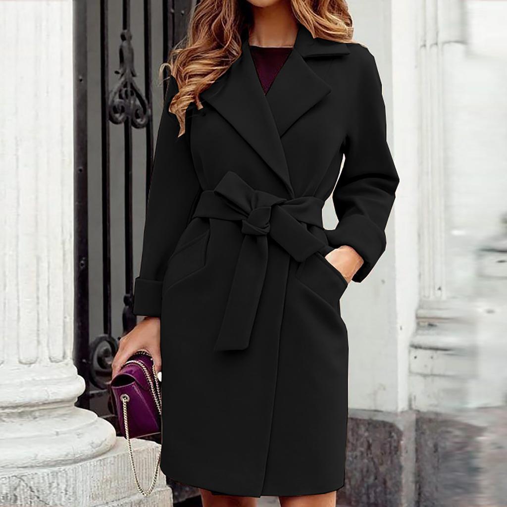 Damen Mantel mit Taillengürtel und klassischem Reverskragen - 2 - Trendlinie