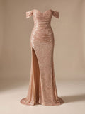 Abendkleid Damen mit schulterfreiem Design und hohem Schlitz - 2 - Trendlinie