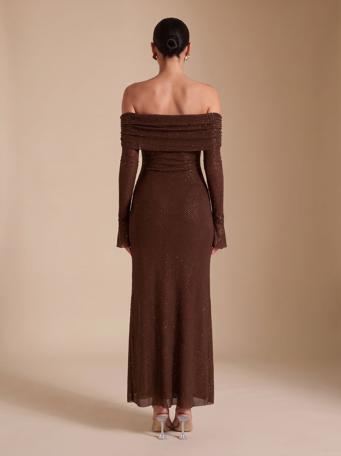 Abendkleid Damen schulterfrei mit langen Ärmeln und figurbetonter Silhouette - 7 - Trendlinie