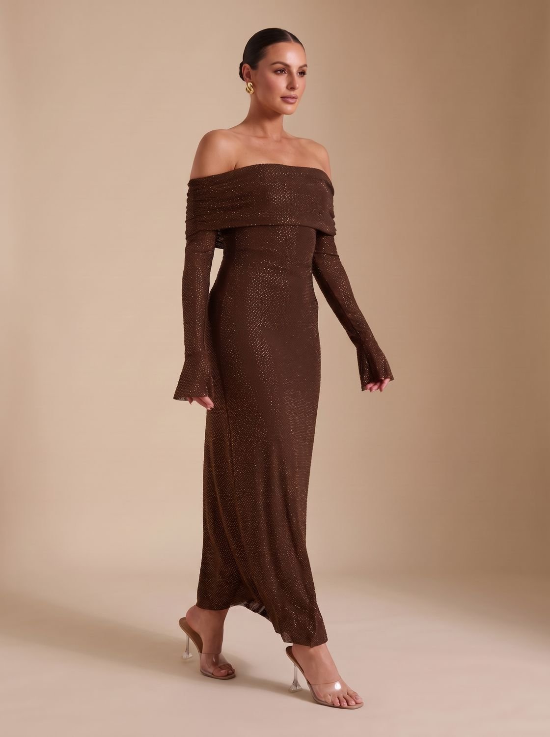 Abendkleid Damen schulterfrei mit langen Ärmeln und figurbetonter Silhouette - 8 - Trendlinie