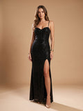 Abendkleid Damen mit Spaghetti-Trägern und hohem Schlitz - 2 - Trendlinie