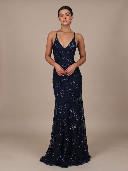 Abendkleid Damen mit tiefem V-Ausschnitt und Rückenausschnitt - 1 - Trendlinie
