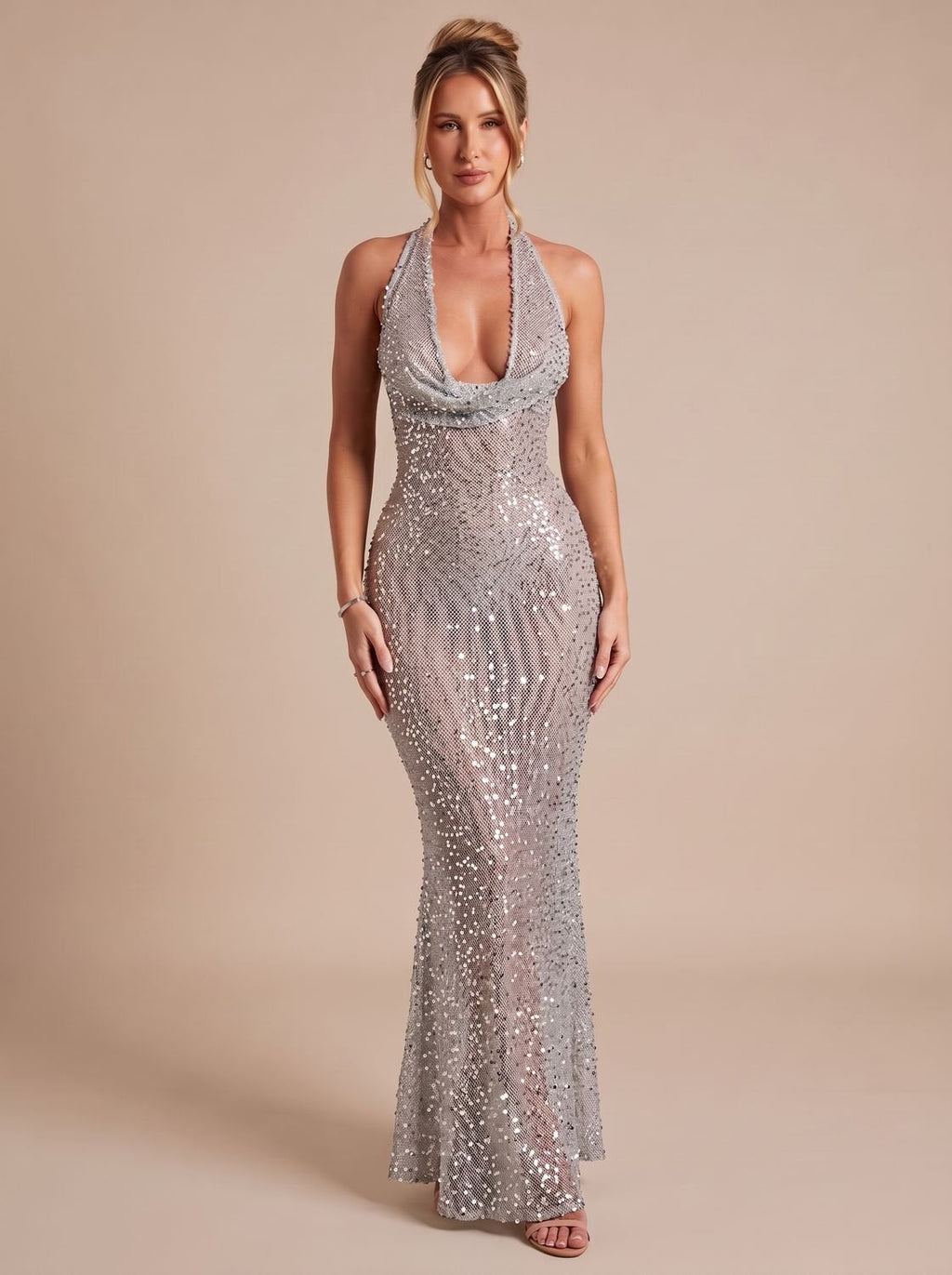 Abendkleid Damen - Figurbetont mit V-Ausschnitt und schimmerndem Design - 6 - Trendlinie