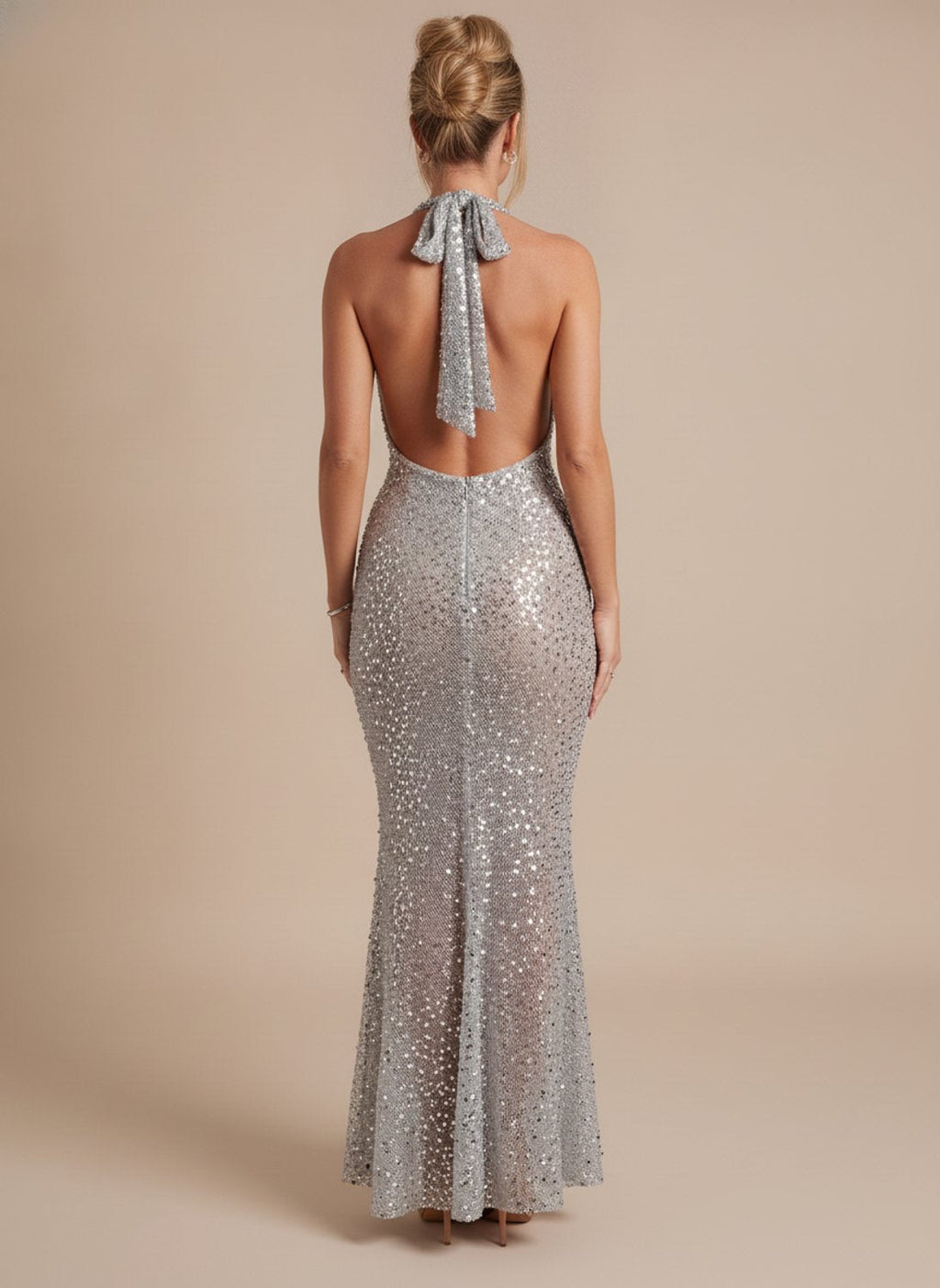 Abendkleid Damen - Figurbetont mit V-Ausschnitt und schimmerndem Design - 7 - Trendlinie
