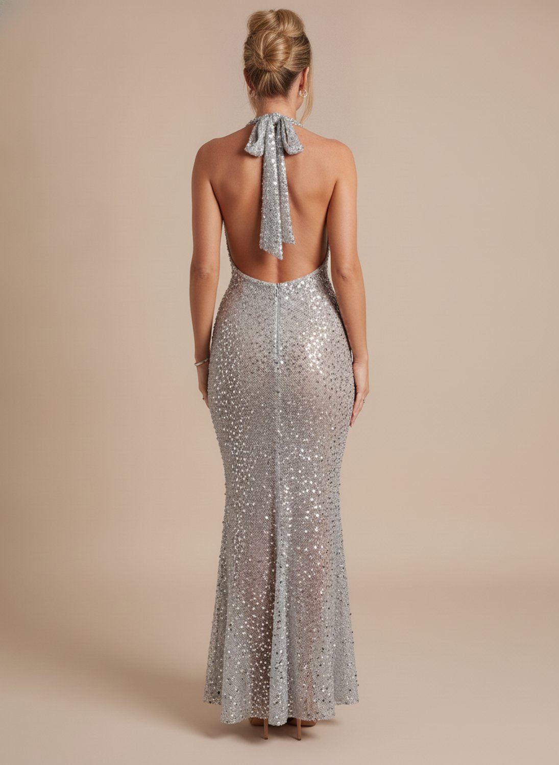 Abendkleid Damen - Figurbetont mit V-Ausschnitt und schimmerndem Design - 7 - Trendlinie