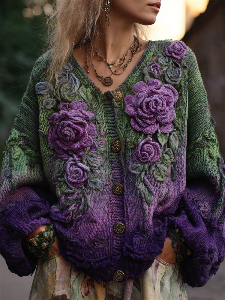 Damen Cardigan mit V-Ausschnitt und floralen Details - 1 - Trendlinie