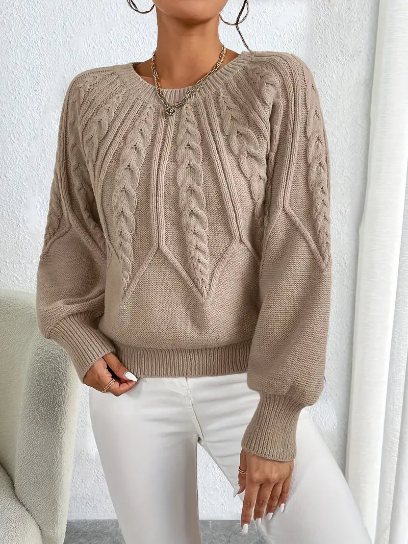 Damen Pullover mit Zopfmuster und voluminösen Ärmeln - 1 - Trendlinie