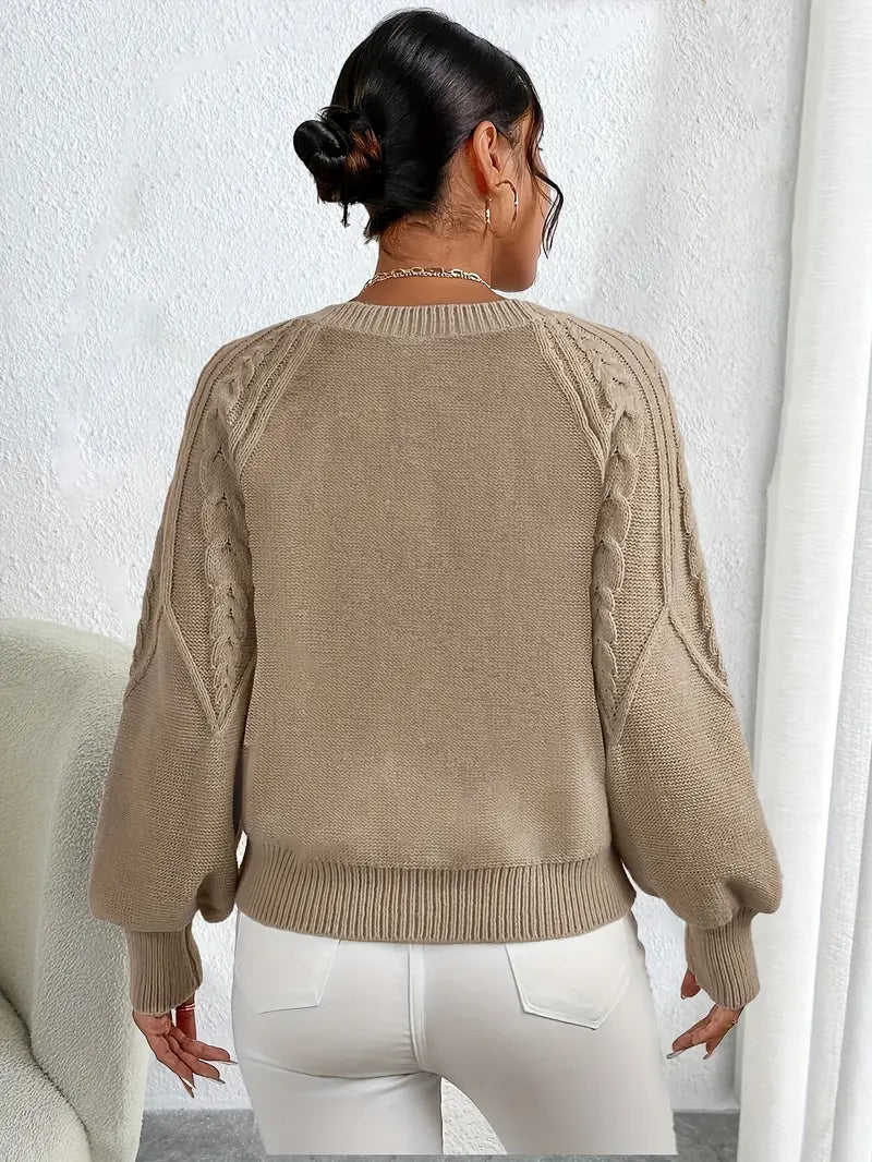 Damen Pullover mit Zopfmuster und voluminösen Ärmeln - 6 - Trendlinie