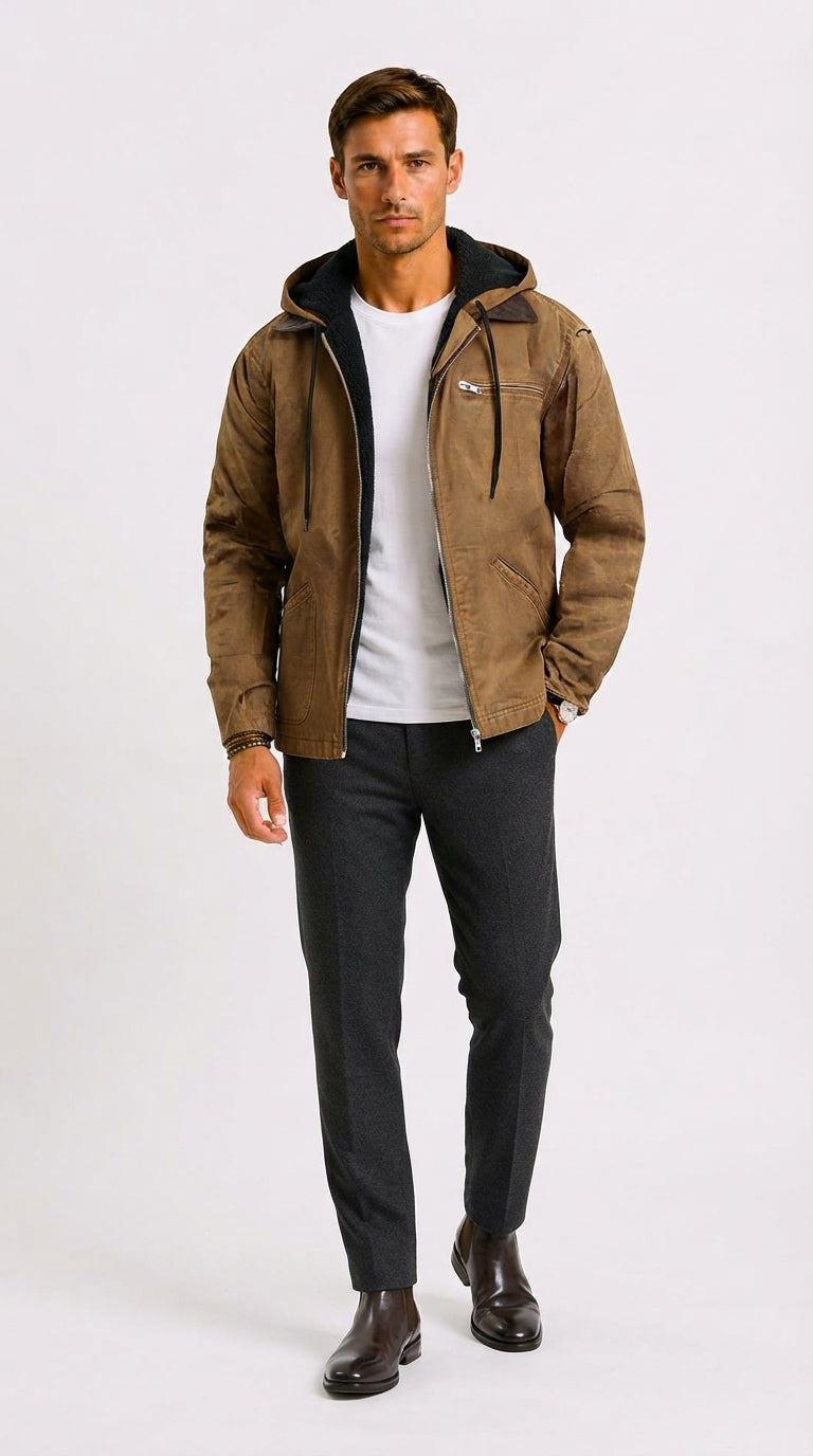Sportliche Herrenjacke mit Kapuze und praktischen Taschen - 1 - Trendlinie