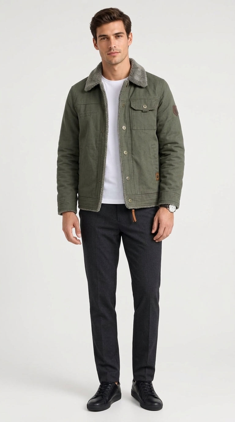 Modische Herren Jacke mit stylischem Kragen und praktischen Taschen - 1 - Trendlinie