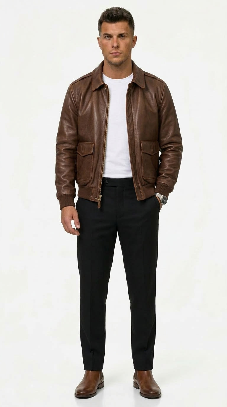 Lederjacke Herren mit klassischem Schnitt und praktischen Taschen - 1 - Trendlinie