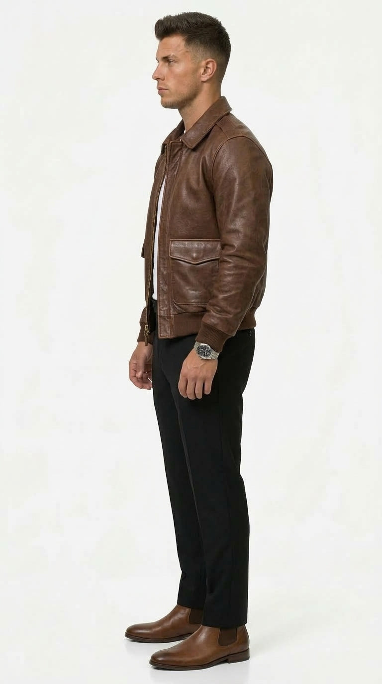 Lederjacke Herren mit klassischem Schnitt und praktischen Taschen - 3 - Trendlinie