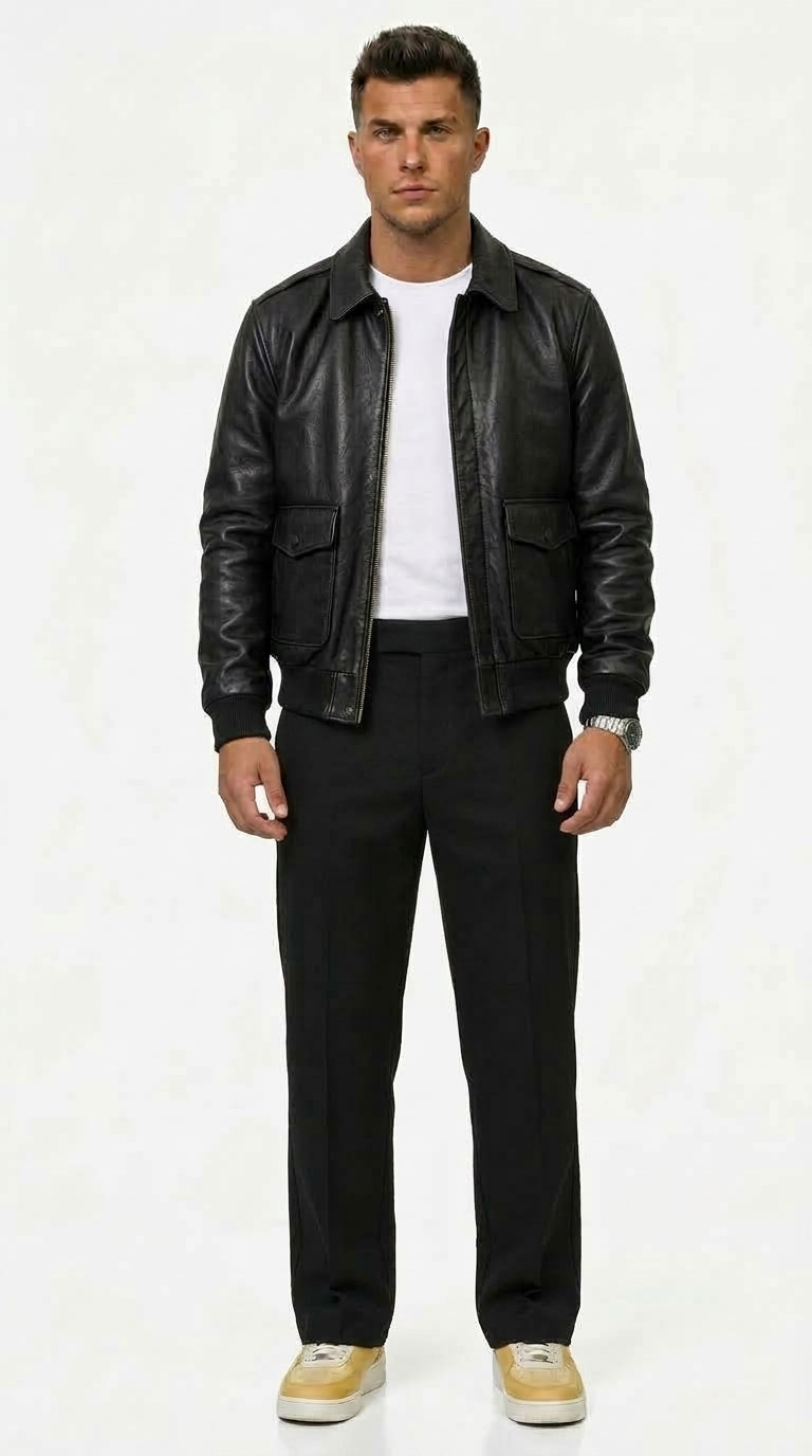 Lederjacke Herren mit klassischem Schnitt und praktischen Taschen - 4 - Trendlinie