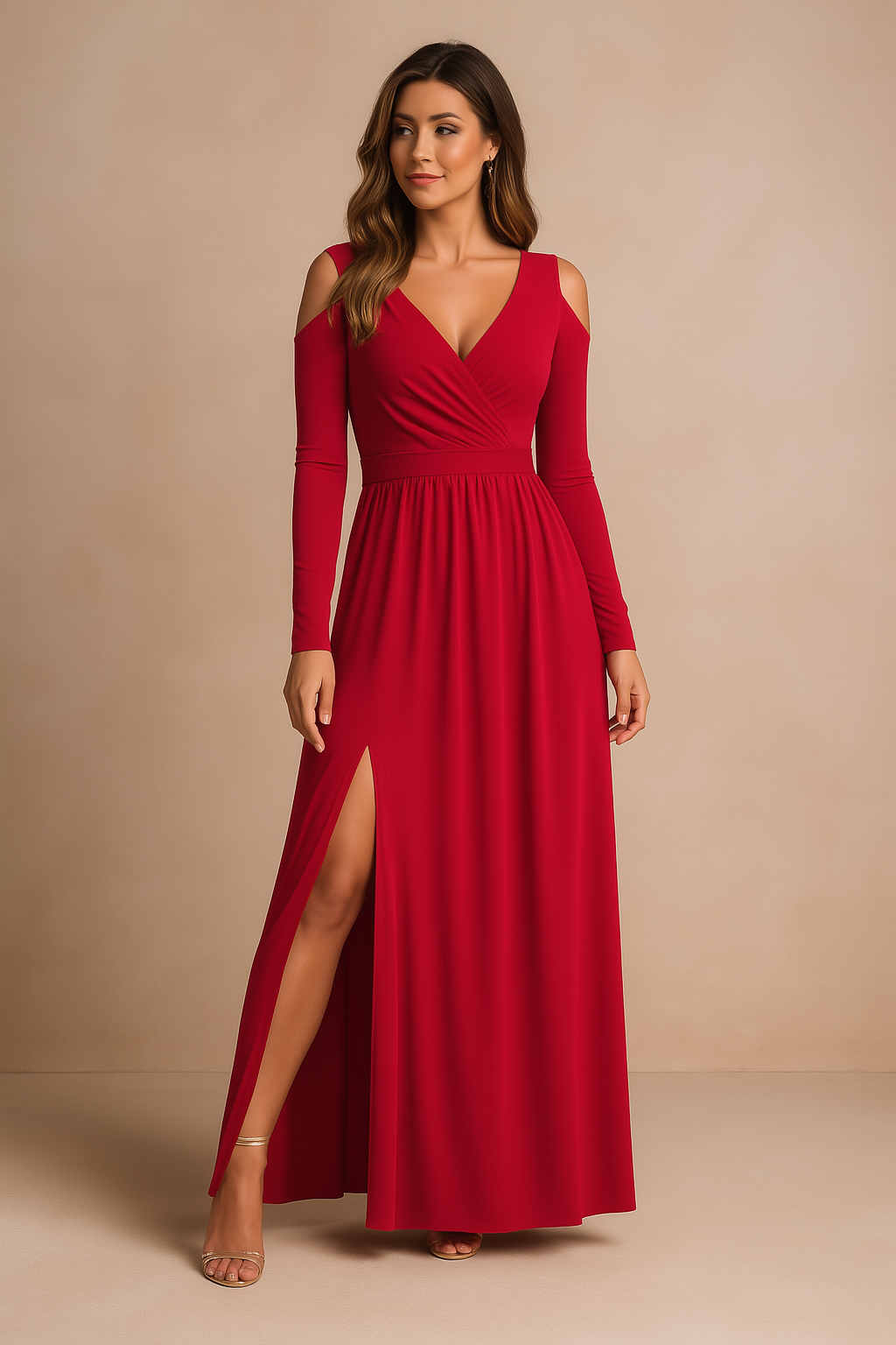 Maxikleid Damen mit V-Ausschnitt und seitlichem Schlitz - 2 - Trendlinie