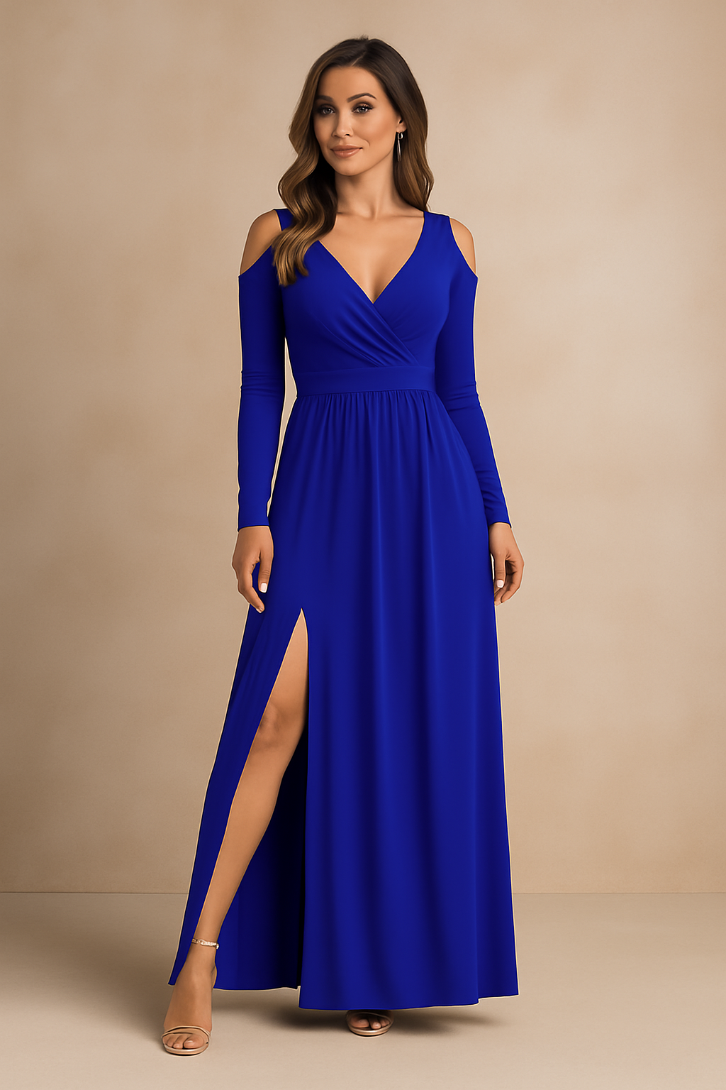 Maxikleid Damen mit V-Ausschnitt und seitlichem Schlitz - 3 - Trendlinie