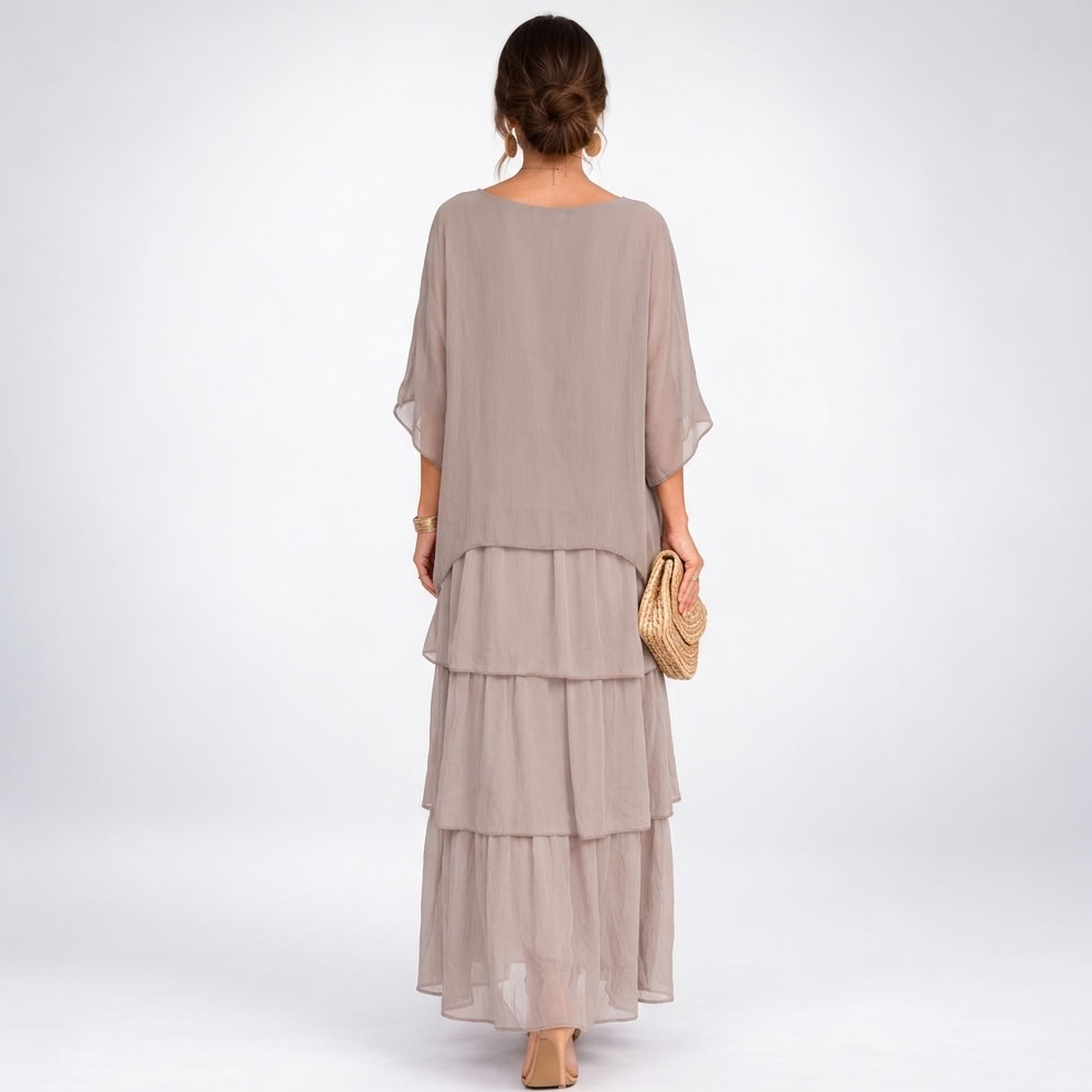Maxikleid Damen mit gestuftem Schnitt und luftigen Ärmeln - 2 - Trendlinie