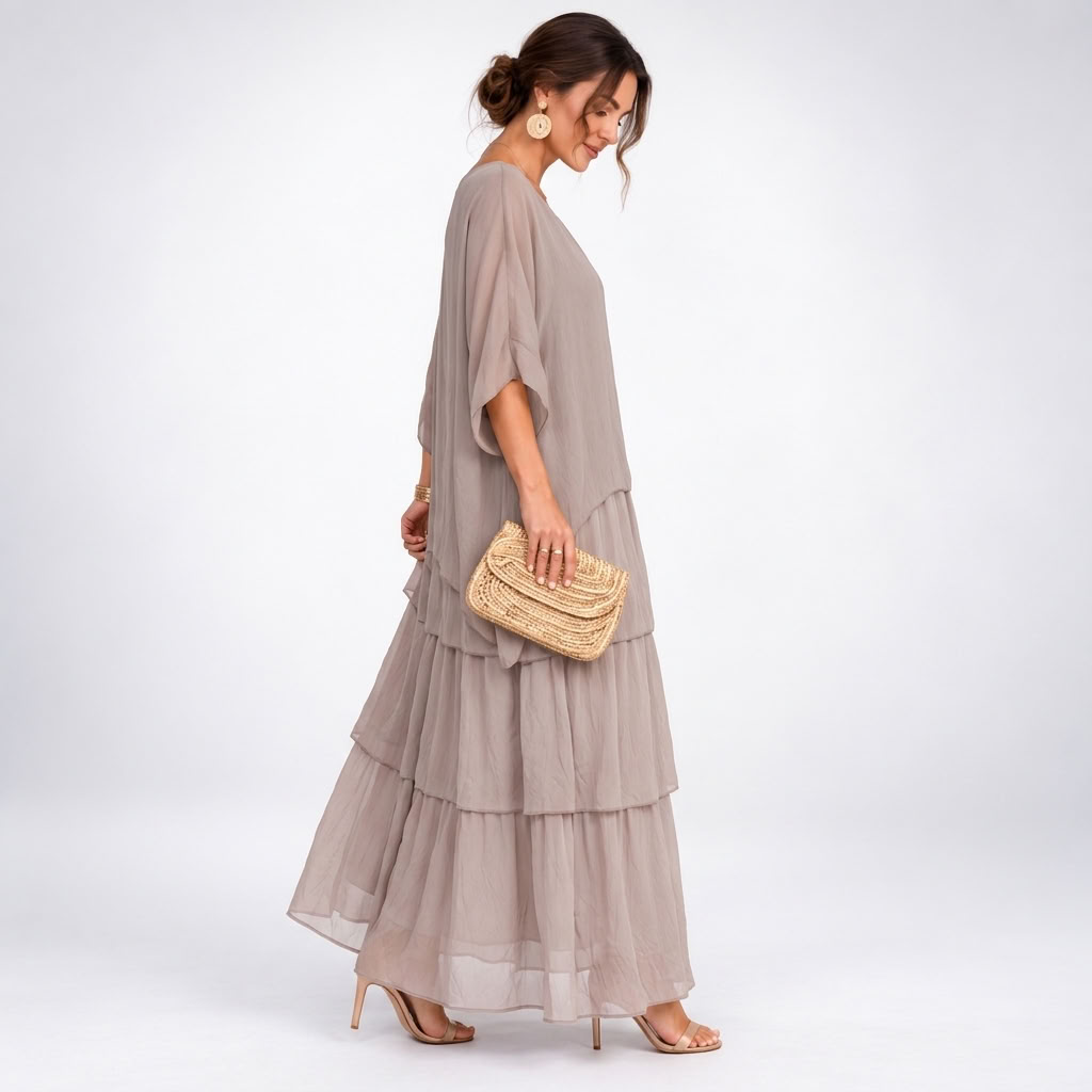 Maxikleid Damen mit gestuftem Schnitt und luftigen Ärmeln - 3 - Trendlinie