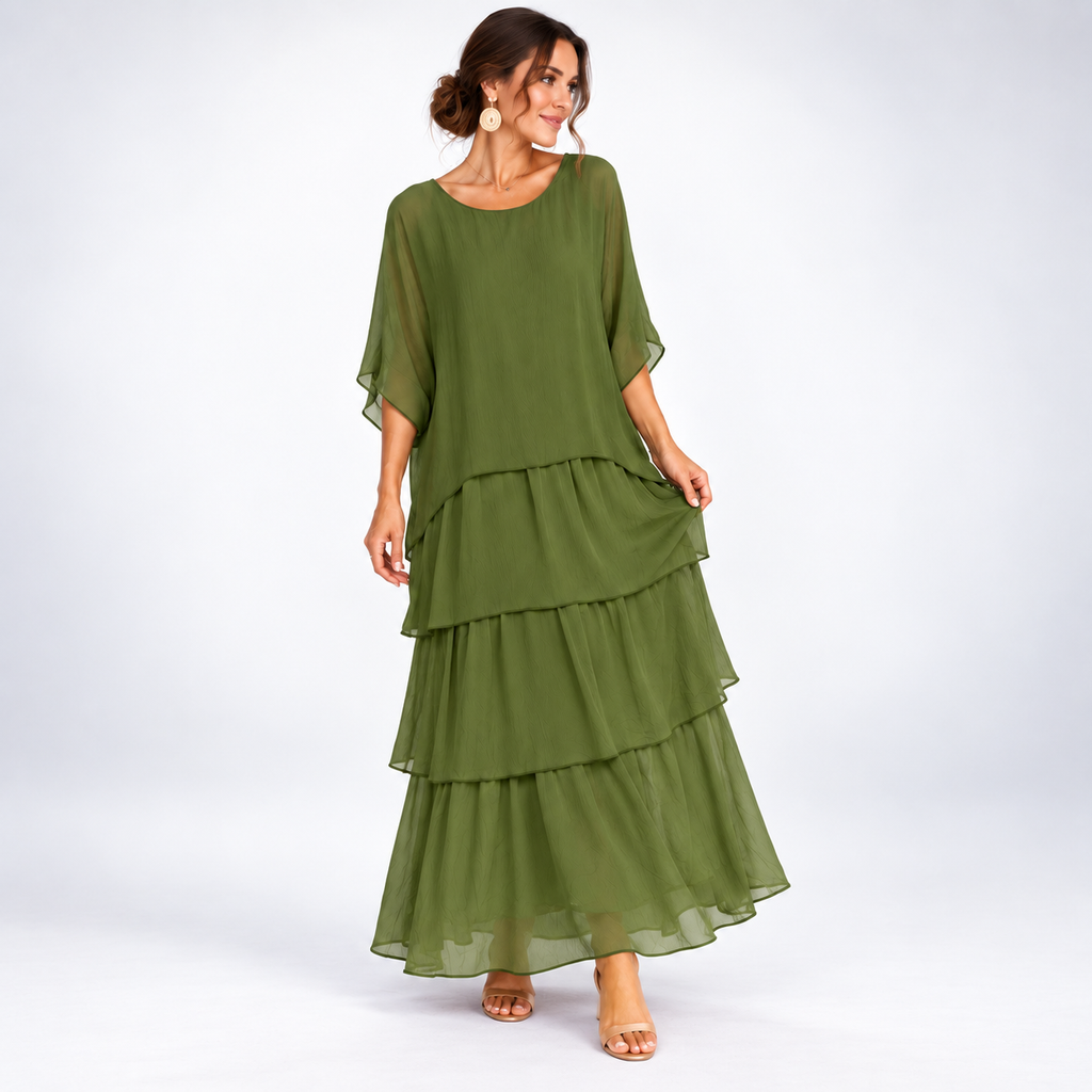 Maxikleid Damen mit gestuftem Schnitt und luftigen Ärmeln - 5 - Trendlinie