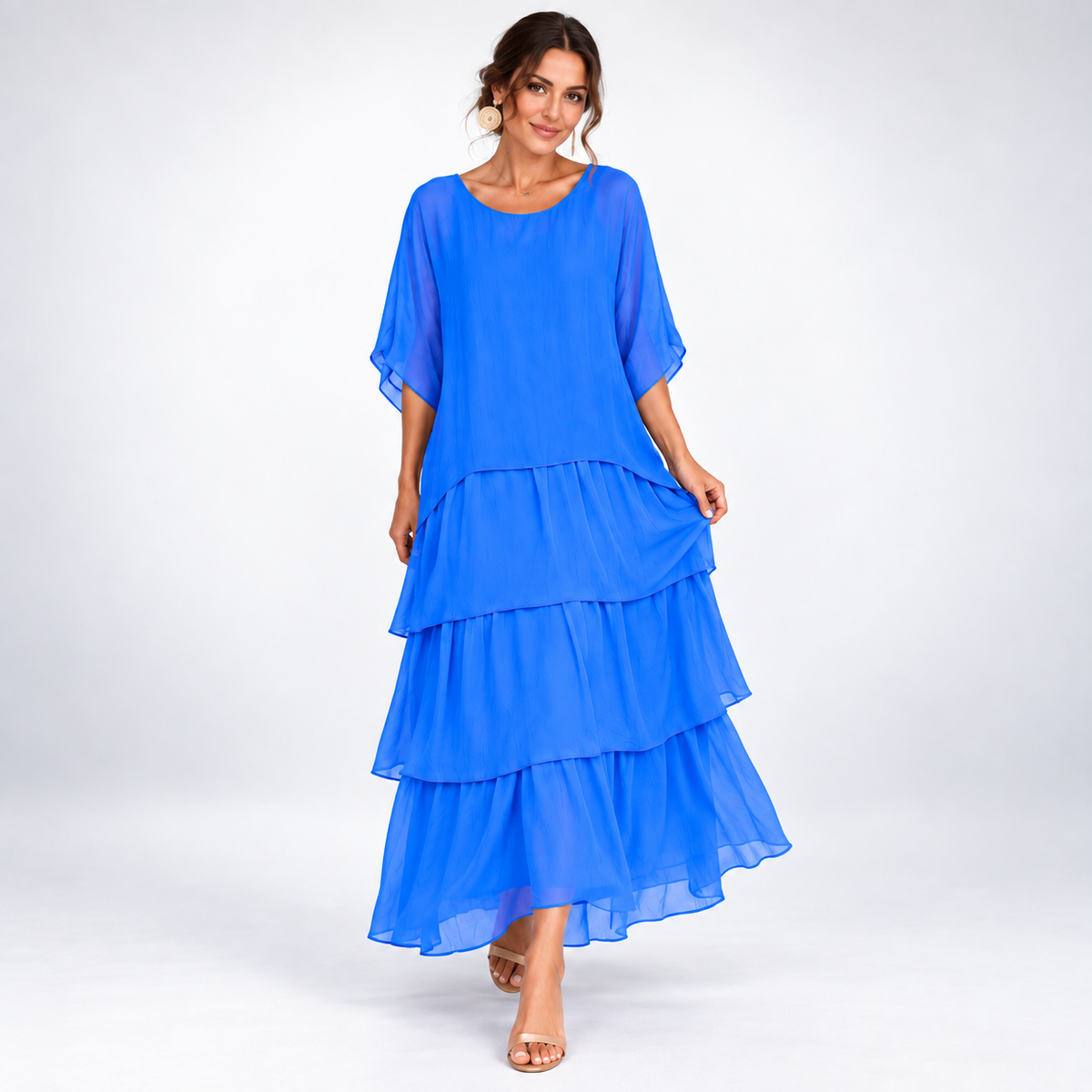 Maxikleid Damen mit gestuftem Schnitt und luftigen Ärmeln - 8 - Trendlinie