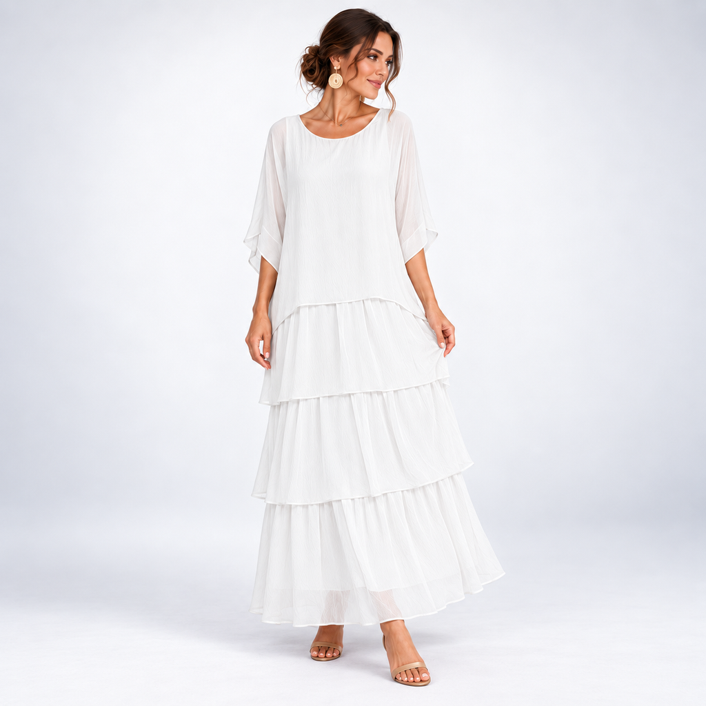 Maxikleid Damen mit gestuftem Schnitt und luftigen Ärmeln - 9 - Trendlinie