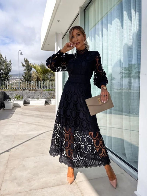 Abendkleid Damen mit romantischen Puffärmeln und A-Linie - 1 - Trendlinie