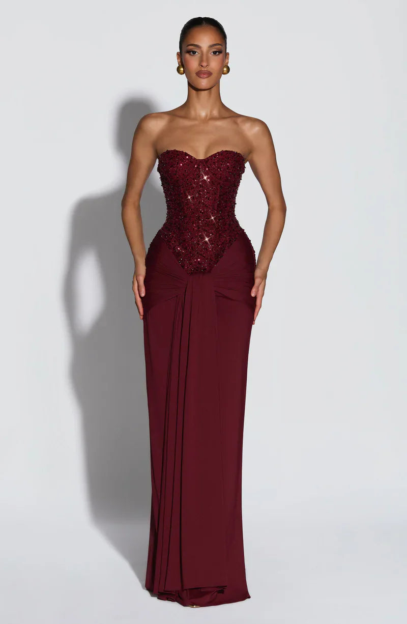 Abendkleid Damen mit corsagenartigem Oberteil und eleganter Drapierung - 1 - Trendlinie
