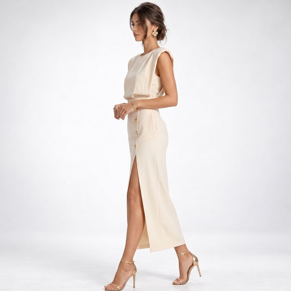 Maxikleid Damen mit tailliertem Schnitt und seitlichem Schlitz - 3 - Trendlinie