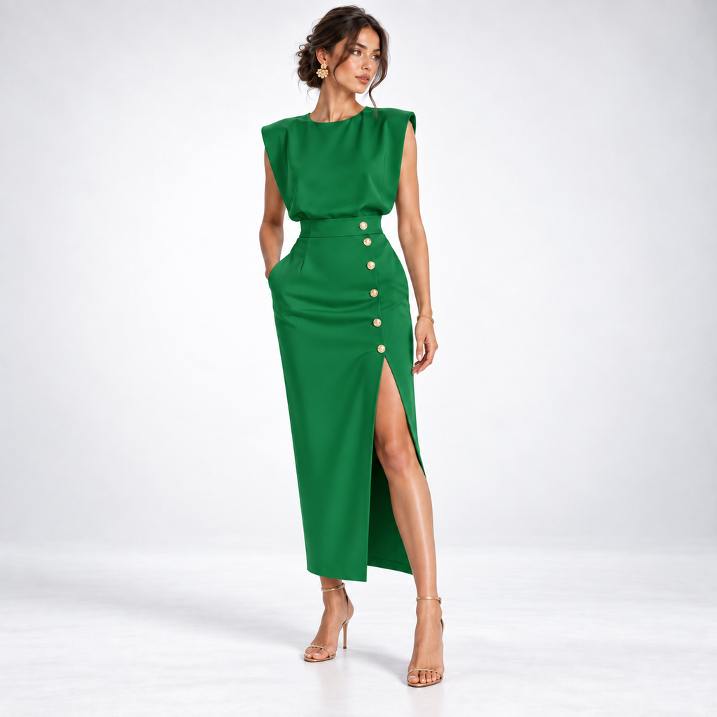 Maxikleid Damen mit tailliertem Schnitt und seitlichem Schlitz - 7 - Trendlinie
