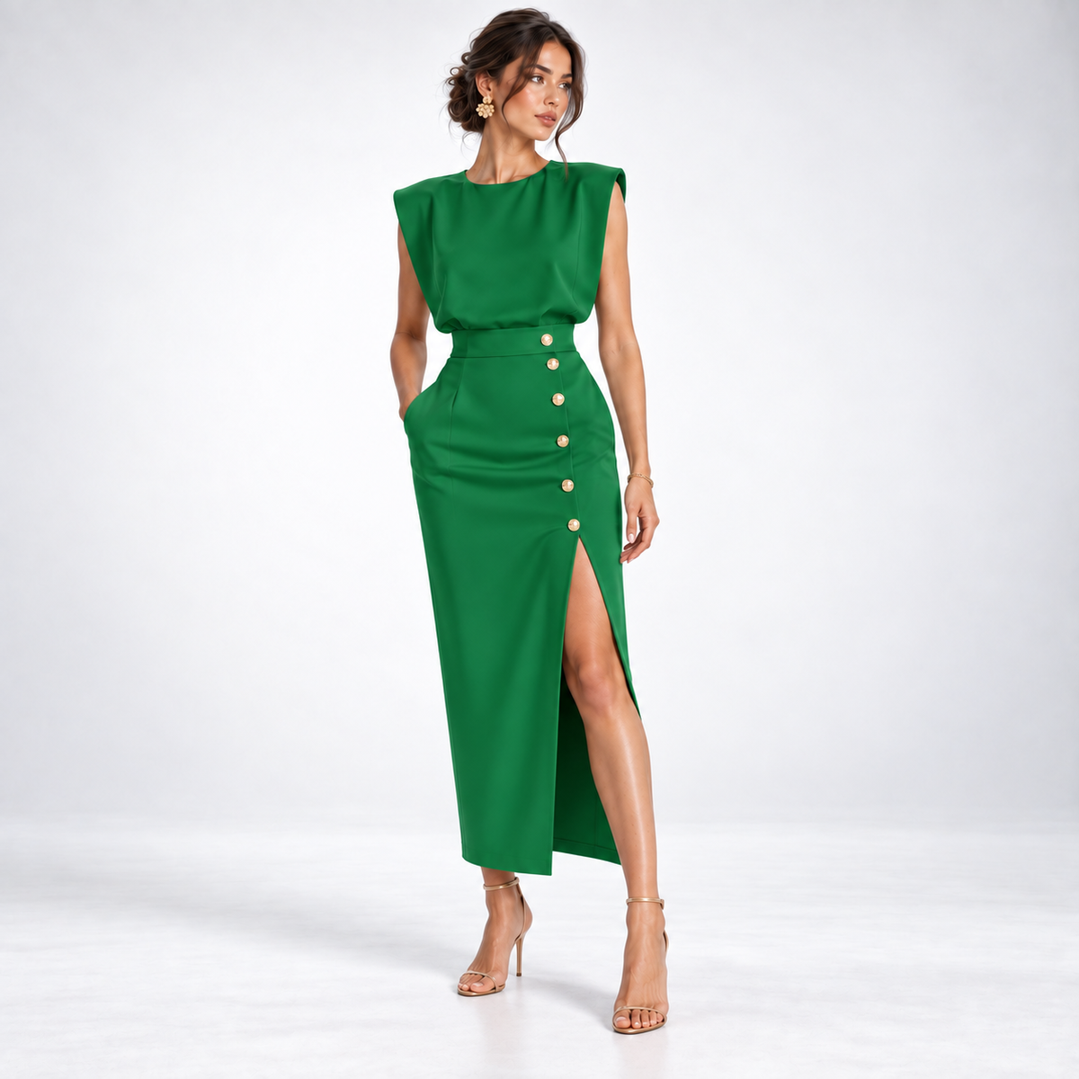 Maxikleid Damen mit tailliertem Schnitt und seitlichem Schlitz - 7 - Trendlinie