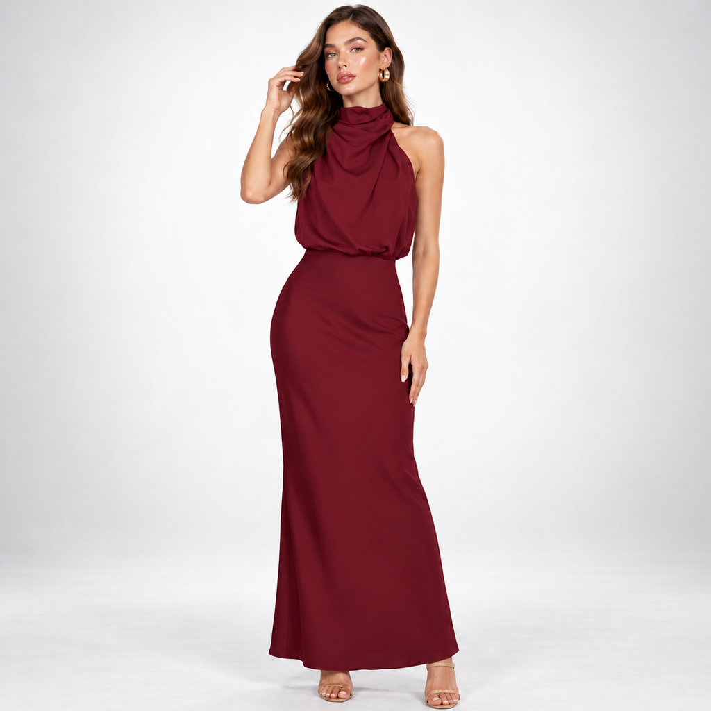 Maxikleid Damen mit hohem Kragen und figurbetontem Schnitt - 1 - Trendlinie