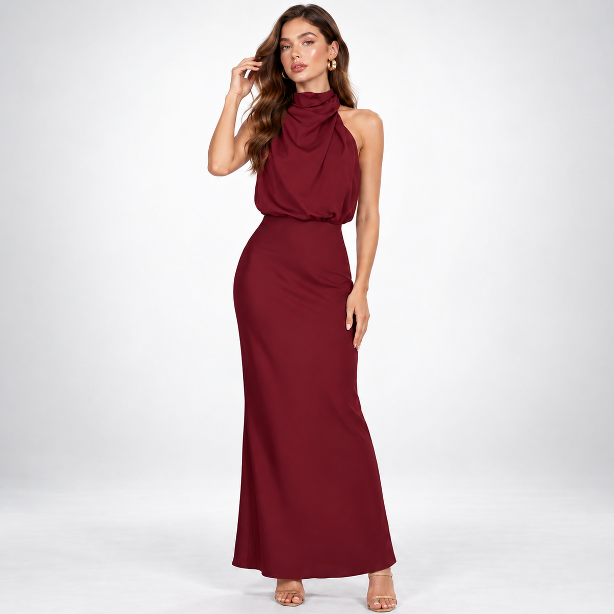 Maxikleid Damen mit hohem Kragen und figurbetontem Schnitt - 1 - Trendlinie