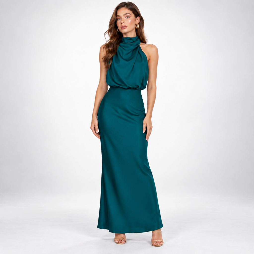 Maxikleid Damen mit hohem Kragen und figurbetontem Schnitt - 5 - Trendlinie