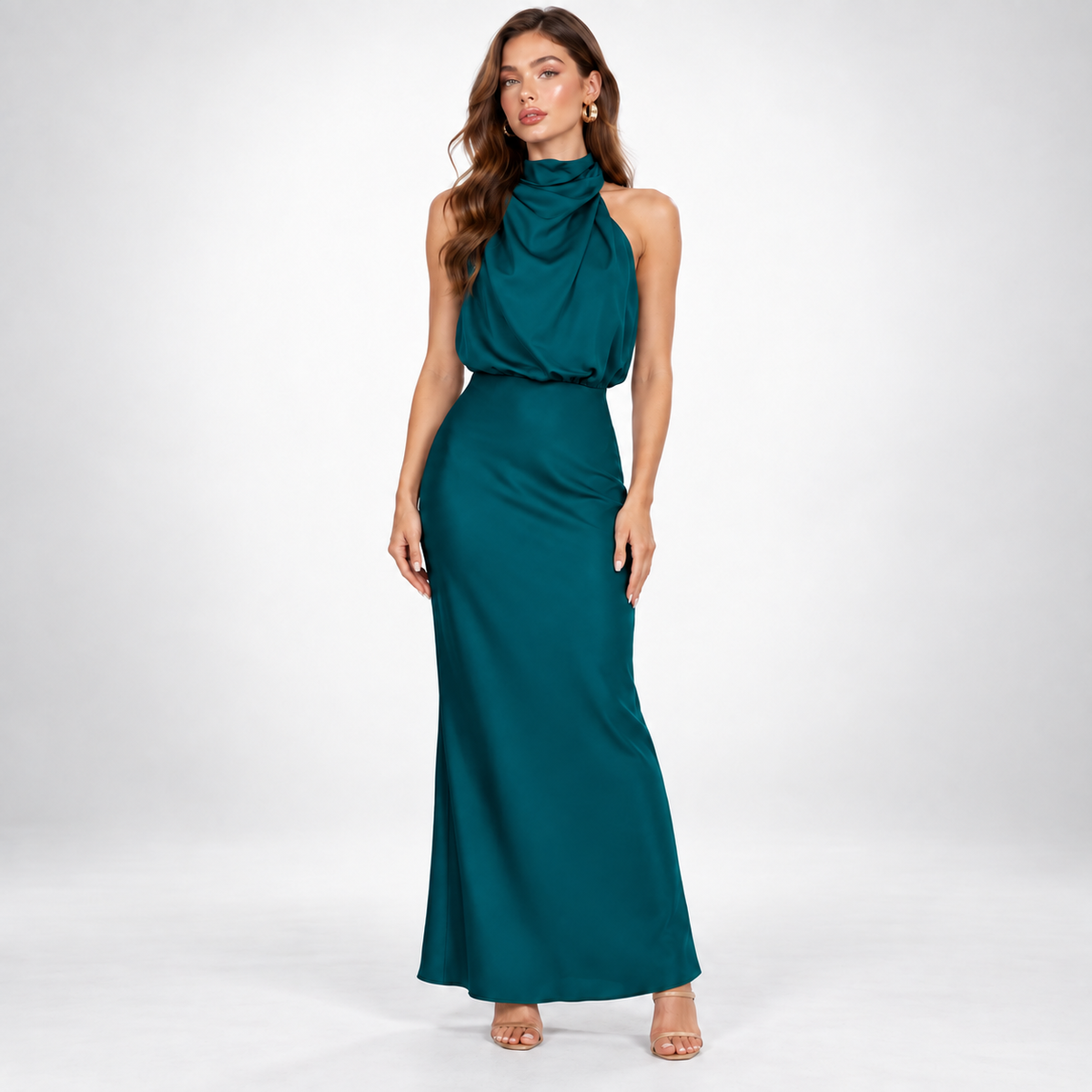 Maxikleid Damen mit hohem Kragen und figurbetontem Schnitt - 5 - Trendlinie