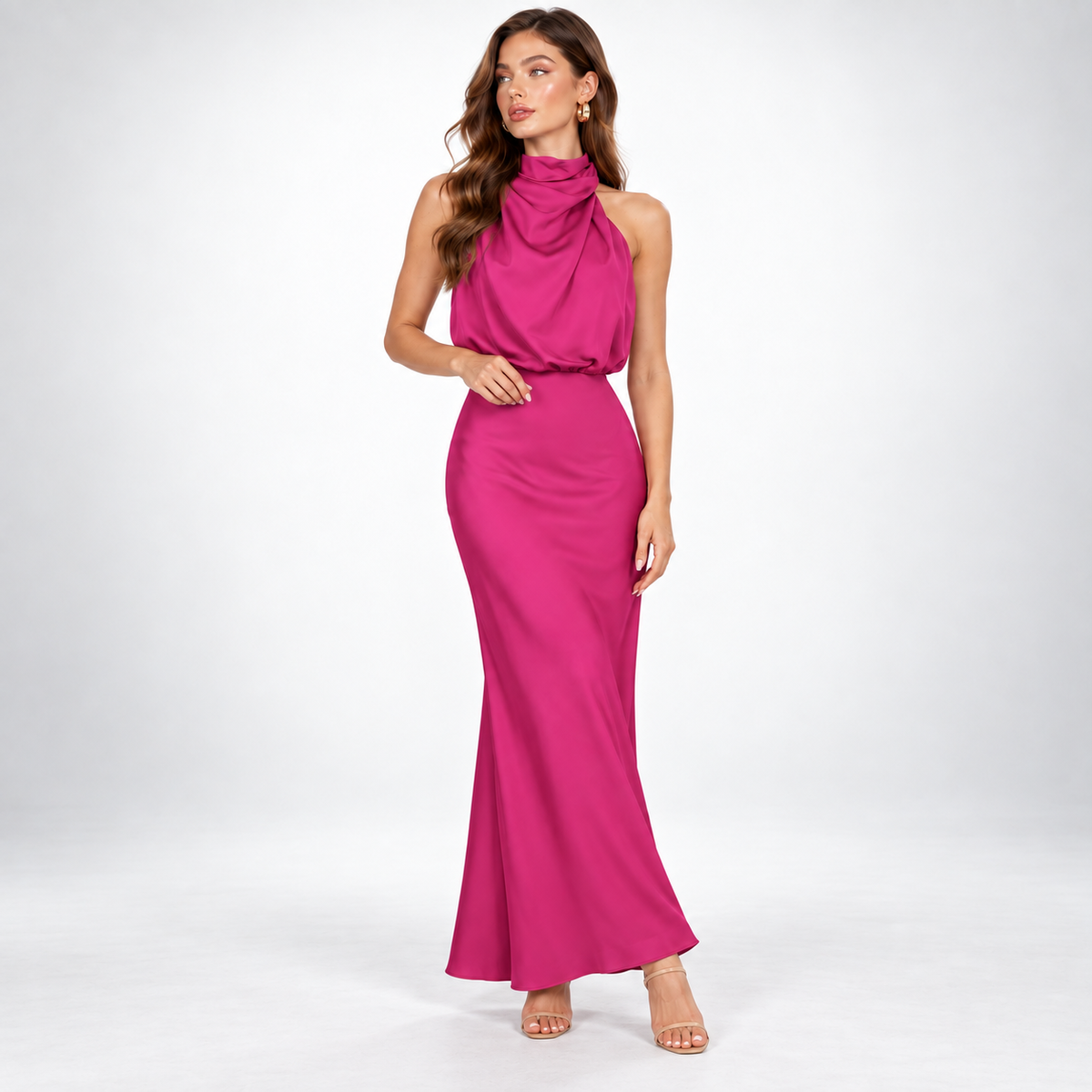 Maxikleid Damen mit hohem Kragen und figurbetontem Schnitt - 6 - Trendlinie