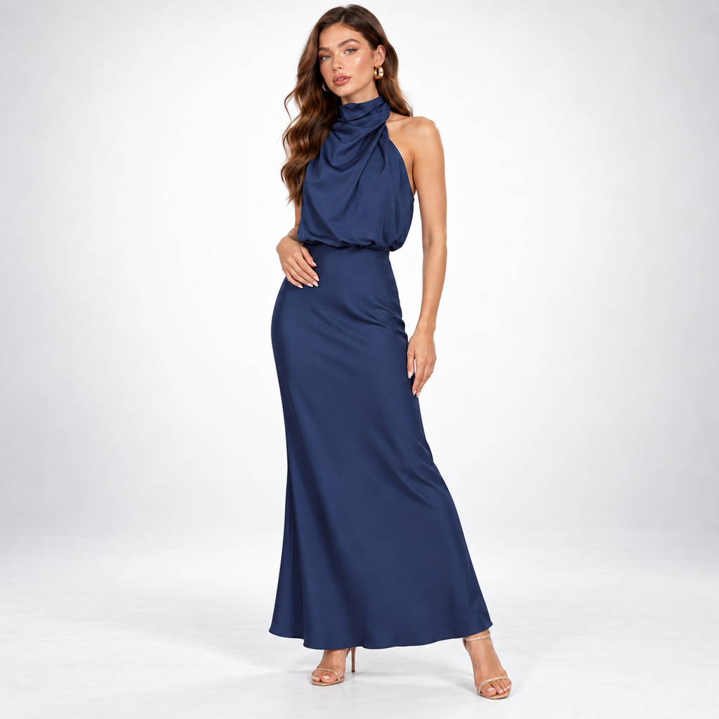 Maxikleid Damen mit hohem Kragen und figurbetontem Schnitt - 7 - Trendlinie