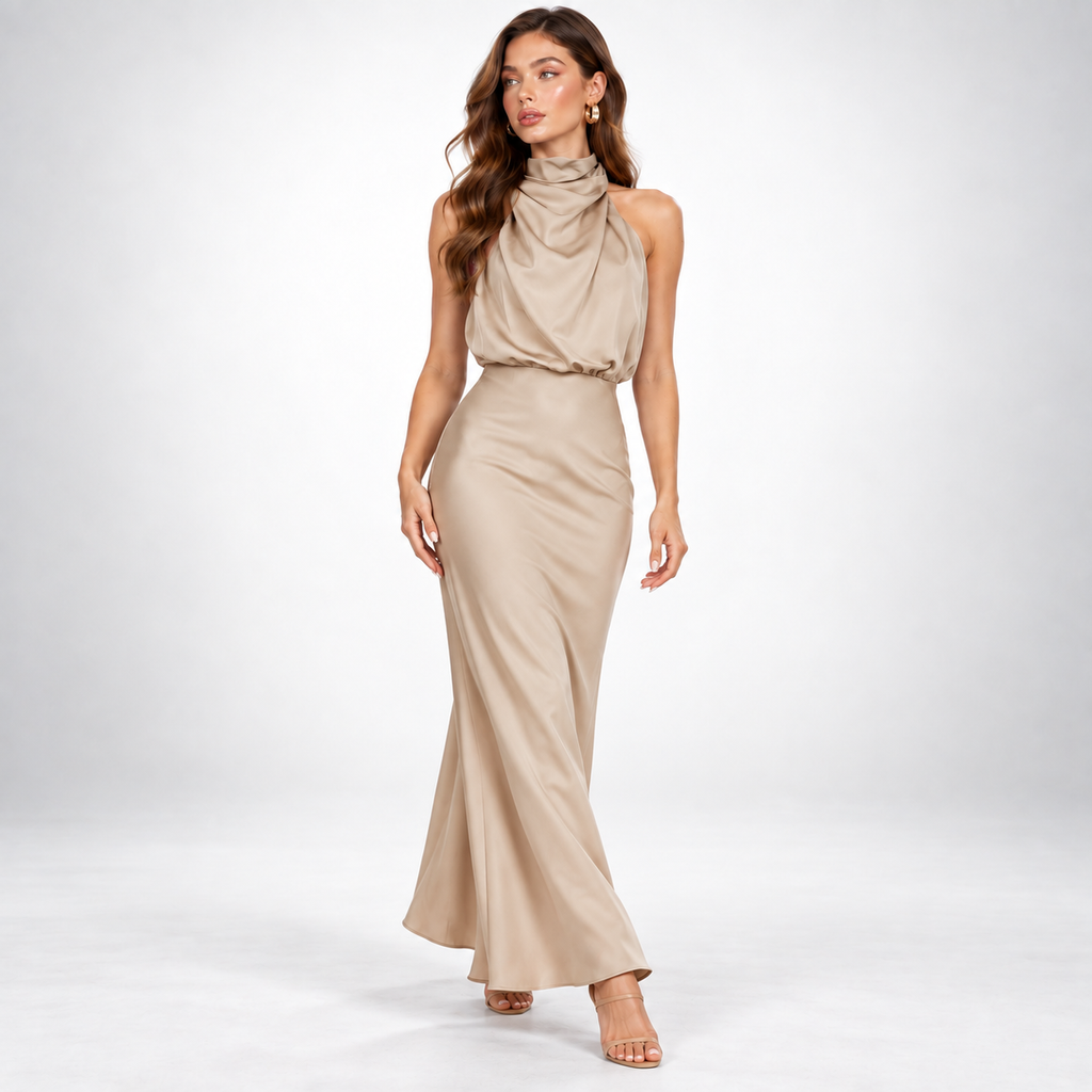 Maxikleid Damen mit hohem Kragen und figurbetontem Schnitt - 9 - Trendlinie