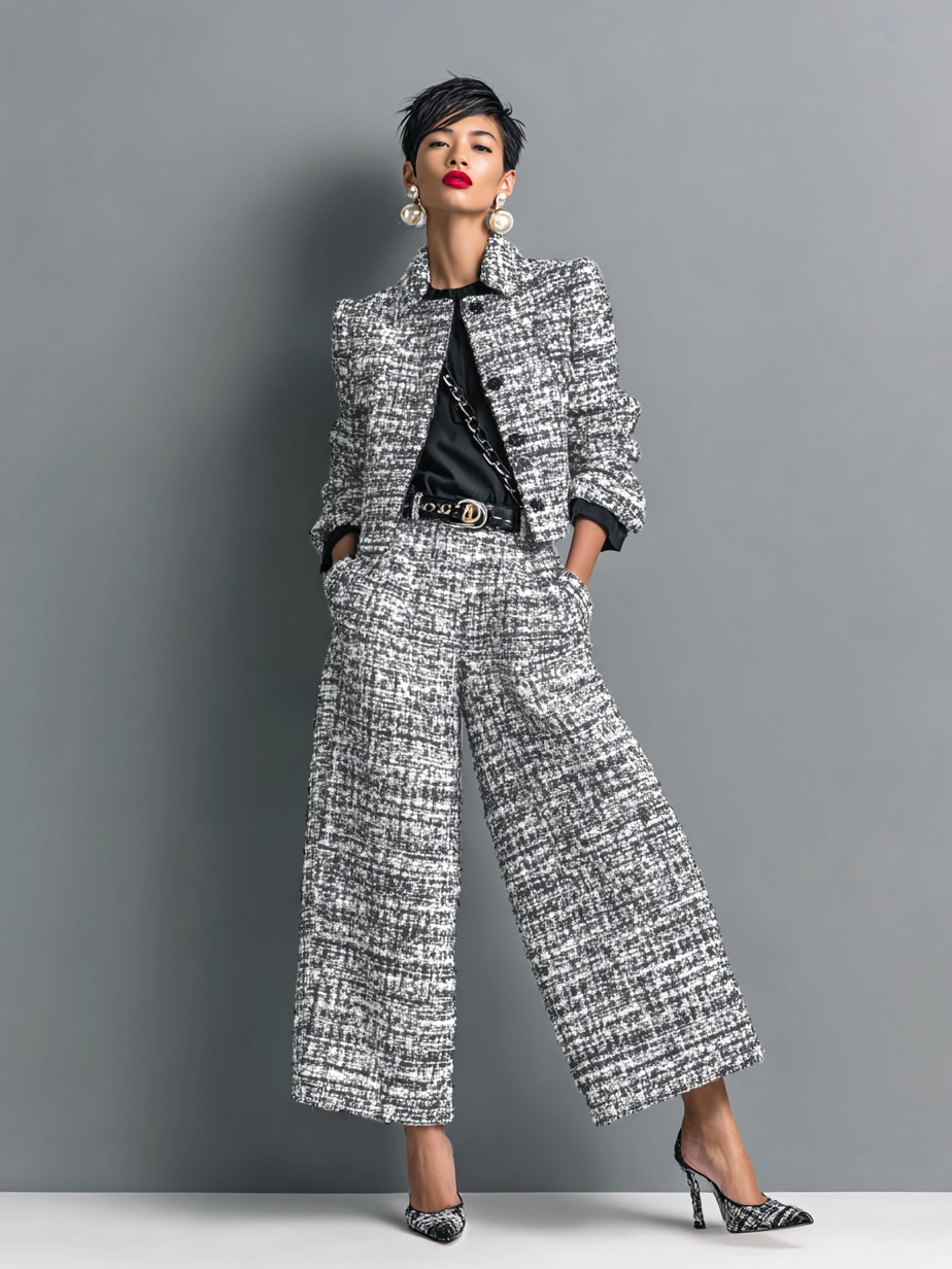 Elegantes Damen Outfit mit modischer Jacke und weiten Hosen - 2 - Trendlinie