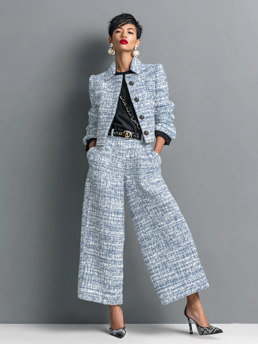 Elegantes Damen Outfit mit modischer Jacke und weiten Hosen - 3 - Trendlinie