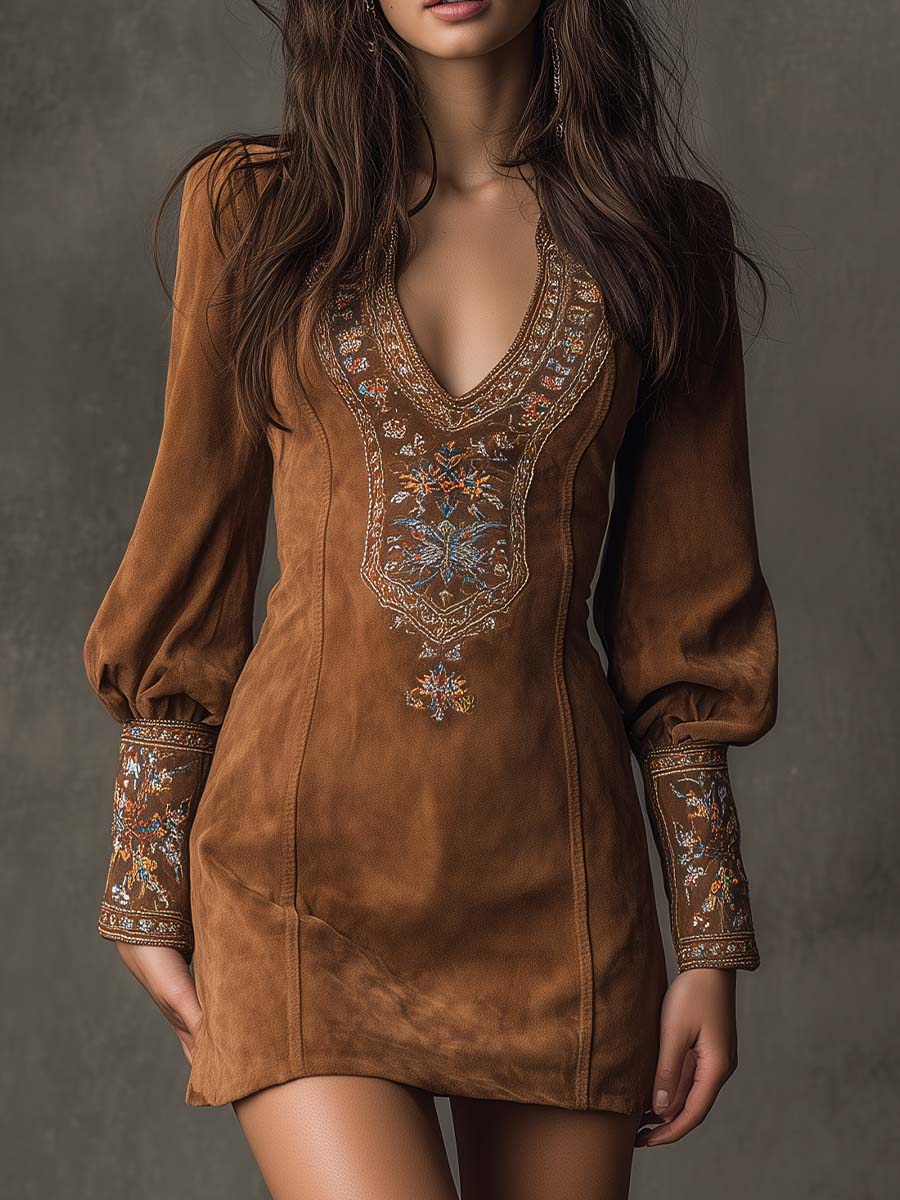 Mini Kleid Damen mit V-Ausschnitt und Puffärmeln, verspieltes Design - 1 - Trendlinie