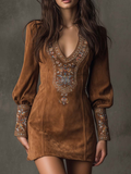Mini Kleid Damen mit V-Ausschnitt und Puffärmeln, verspieltes Design - 1 - Trendlinie