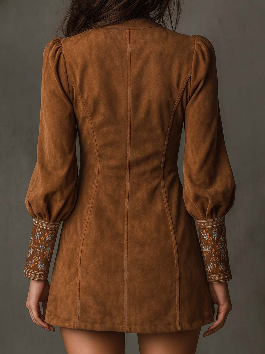 Mini Kleid Damen mit V-Ausschnitt und Puffärmeln, verspieltes Design - 2 - Trendlinie