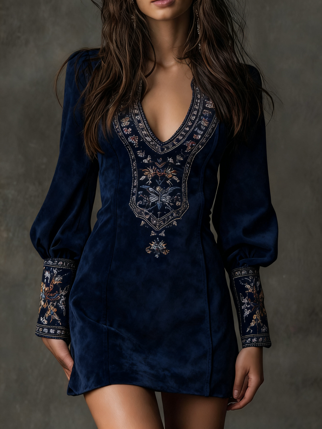 Mini Kleid Damen mit V-Ausschnitt und Puffärmeln, verspieltes Design - 7 - Trendlinie
