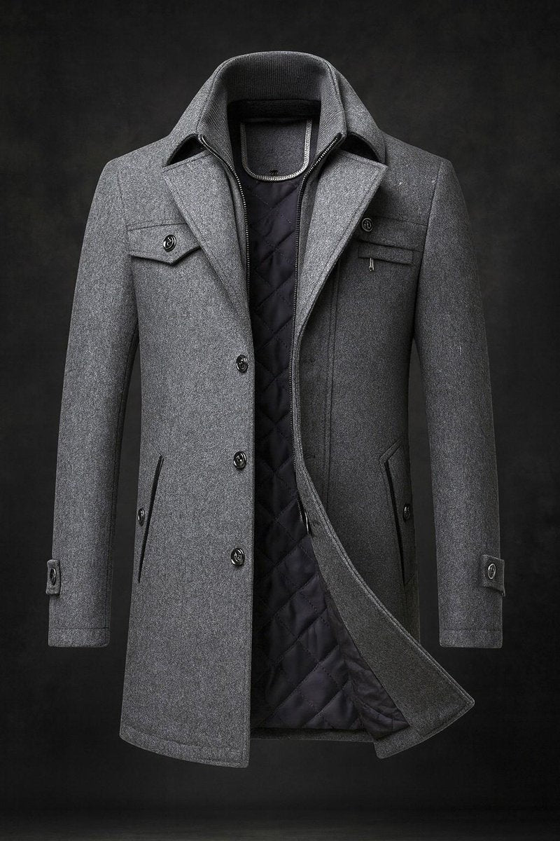 Eleganter Mantel Damen mit Doppelkragen und praktischen Taschen - 3 - Trendlinie