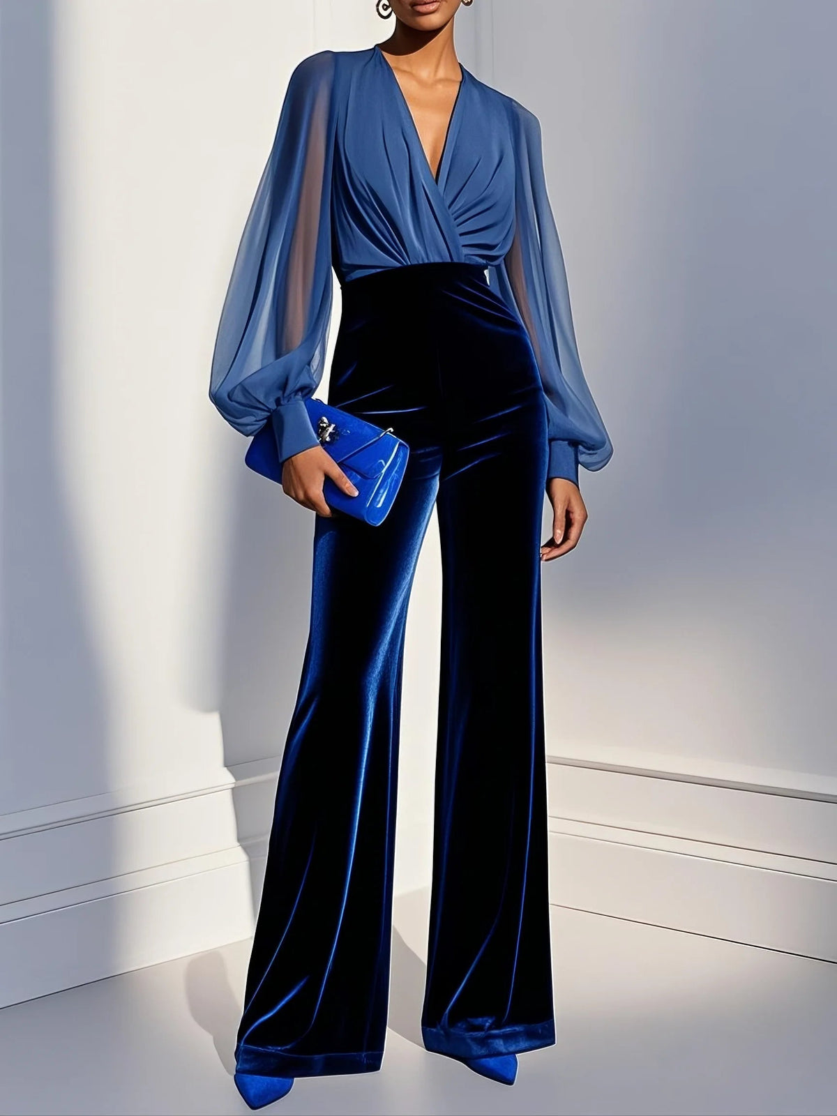 Wickelkleid Damen mit voluminösen Ärmeln und V-Ausschnitt - 1 - Trendlinie